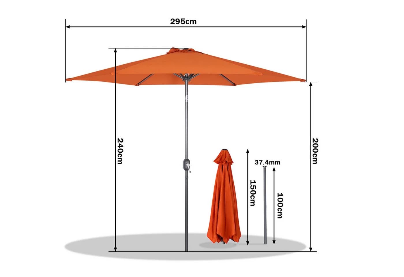 Angel Living Ampelschirm 3m Terracotta mit Kurbel & Höhenverstellung