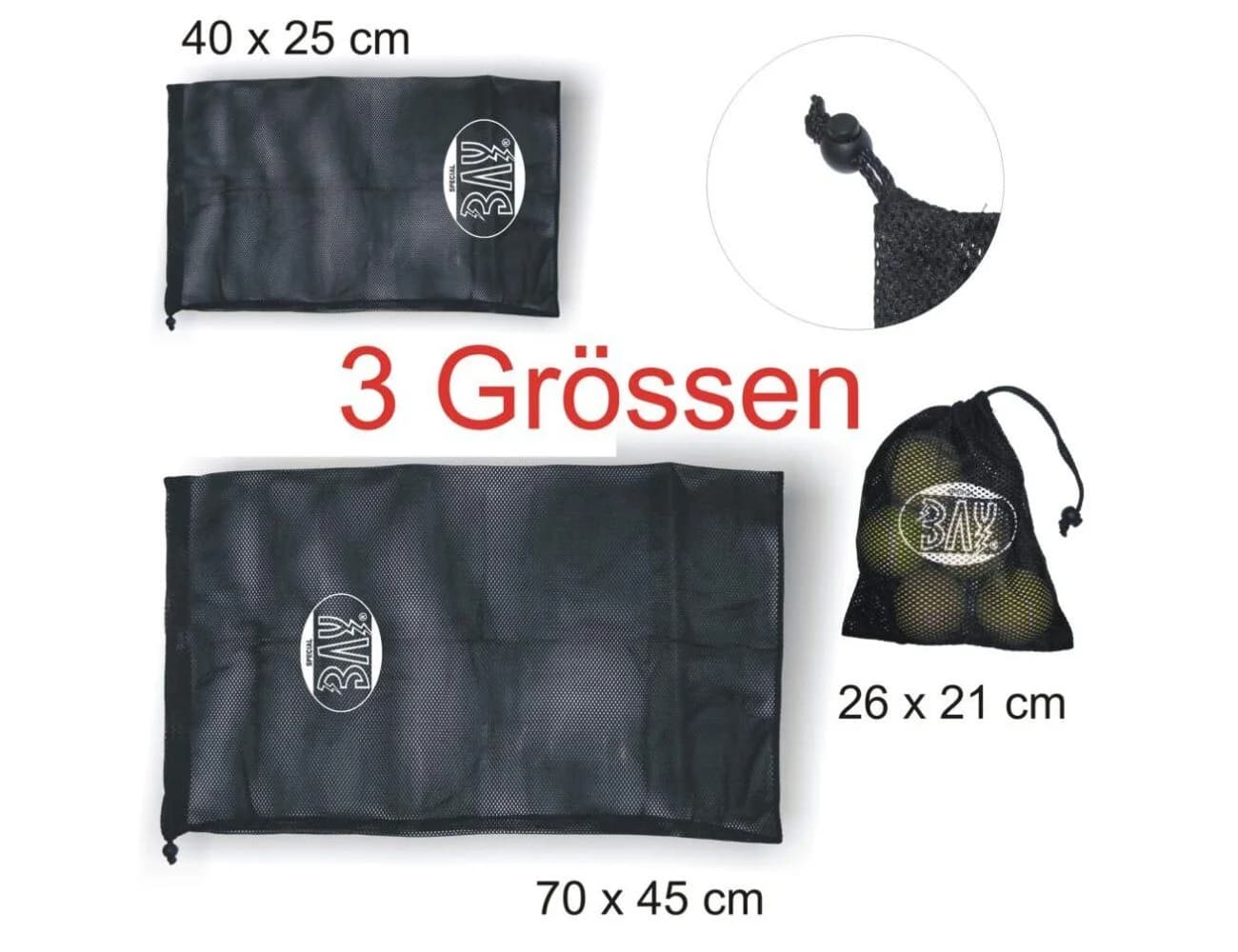 BAY-Sports Mesh Bag Kordelzug Schwarz Sporttasche