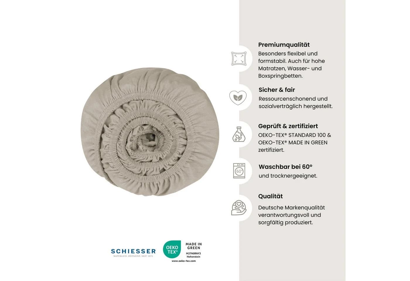 Spannbettlaken SCHIESSER Flexi 95% Baumwolle 5% Elasthan Helltaupe - Bild 3