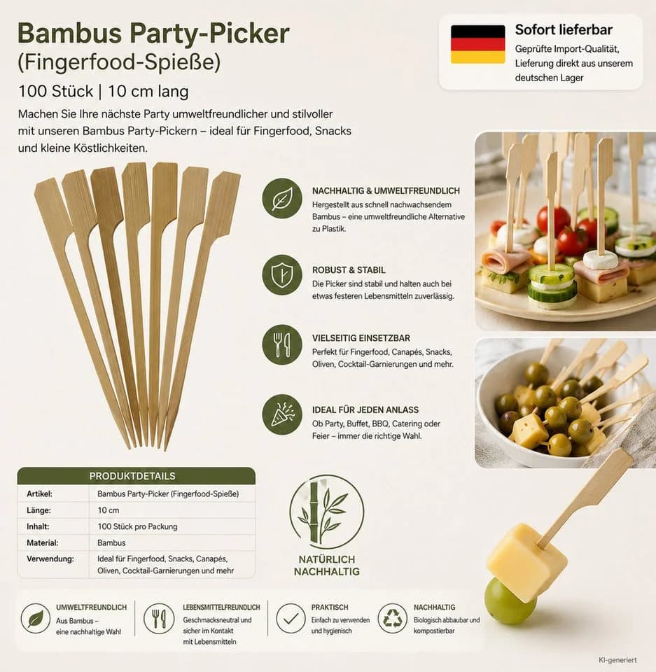 HH-Haushalt Bambus Party-Picker 100 Stück 10 cm Fingerfood-Spieße