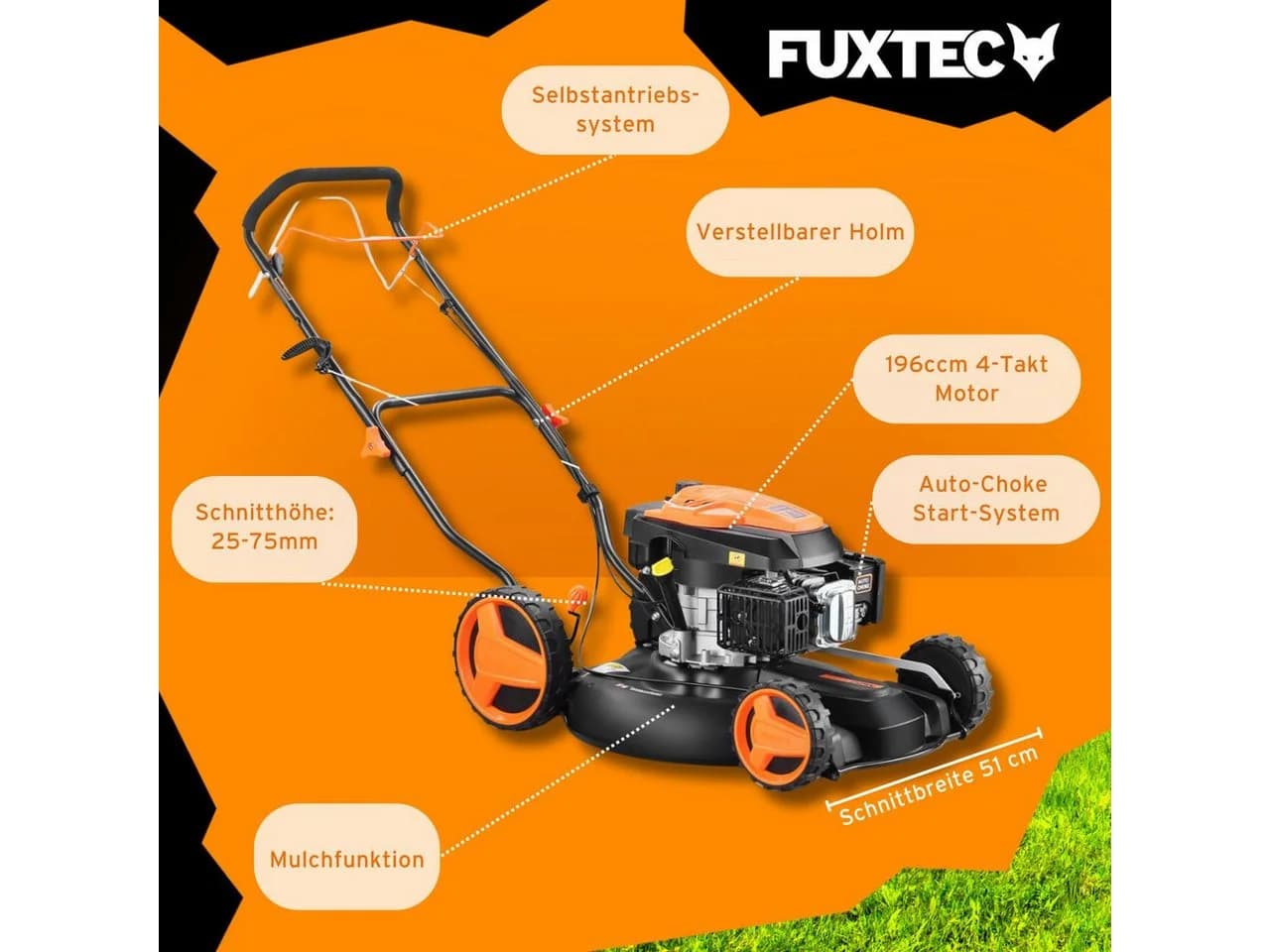 FUXTEC Benzinrasenmäher FX-RM51SA96 mit Frontantrieb und Mulchfunktion - Bild 5