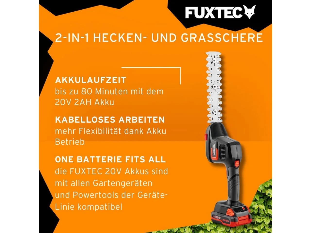 FUXTEC Akku-Heckenschere FX-E1HS20-SET, 20V, 52cm Arbeitsbereich, 2Ah-Akku - Bild 4