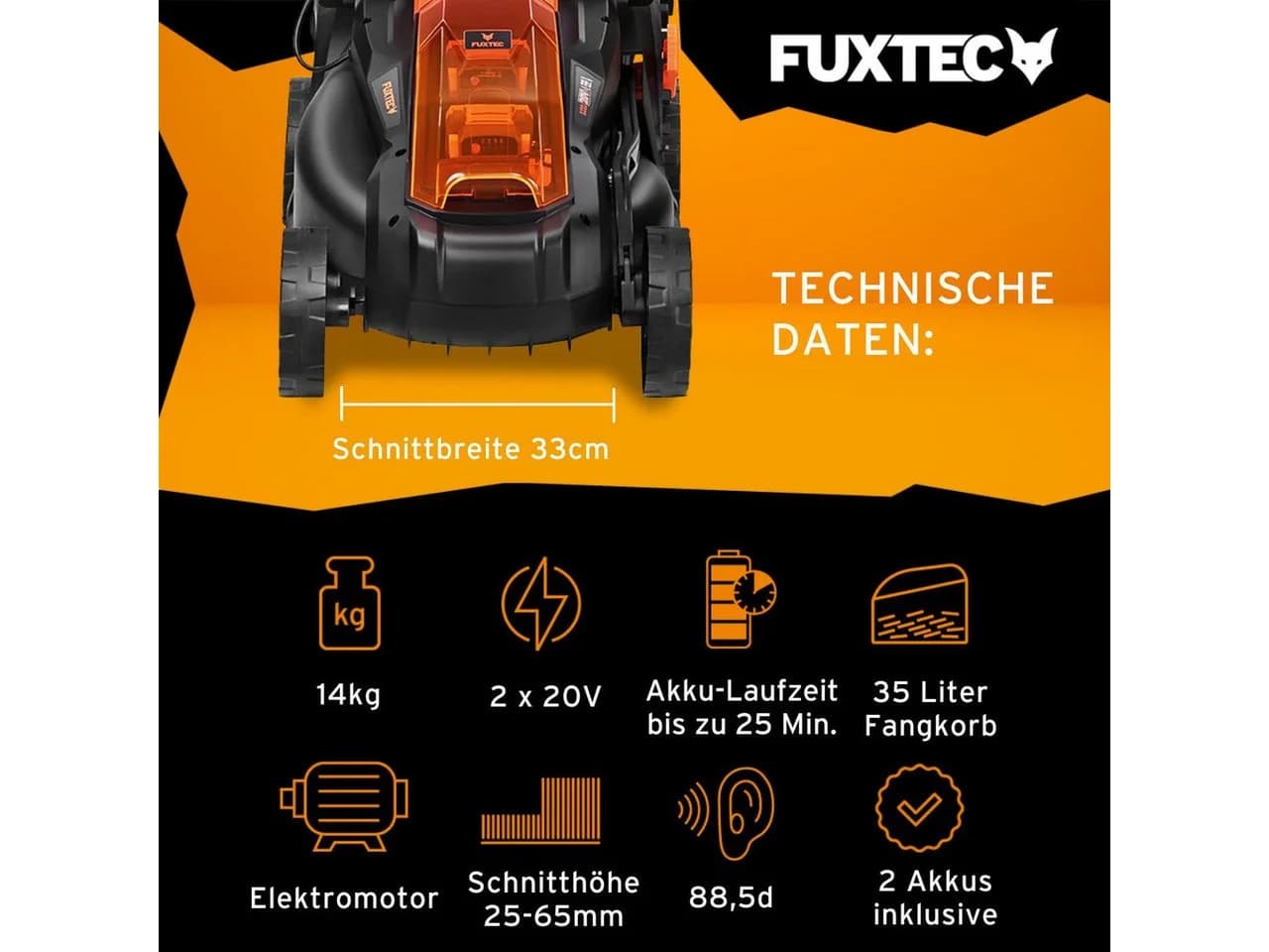 FUXTEC Akkurasenmäher FX-E1RM20-SET 33cm Schnittbreite 2x 20V Akku