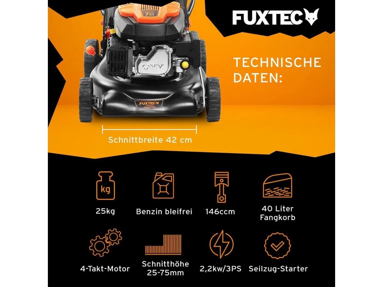 FUXTEC Benzinrasenmäher FX-RM4346ECO 42 cm Schnittbreite 3 PS 146 ccm