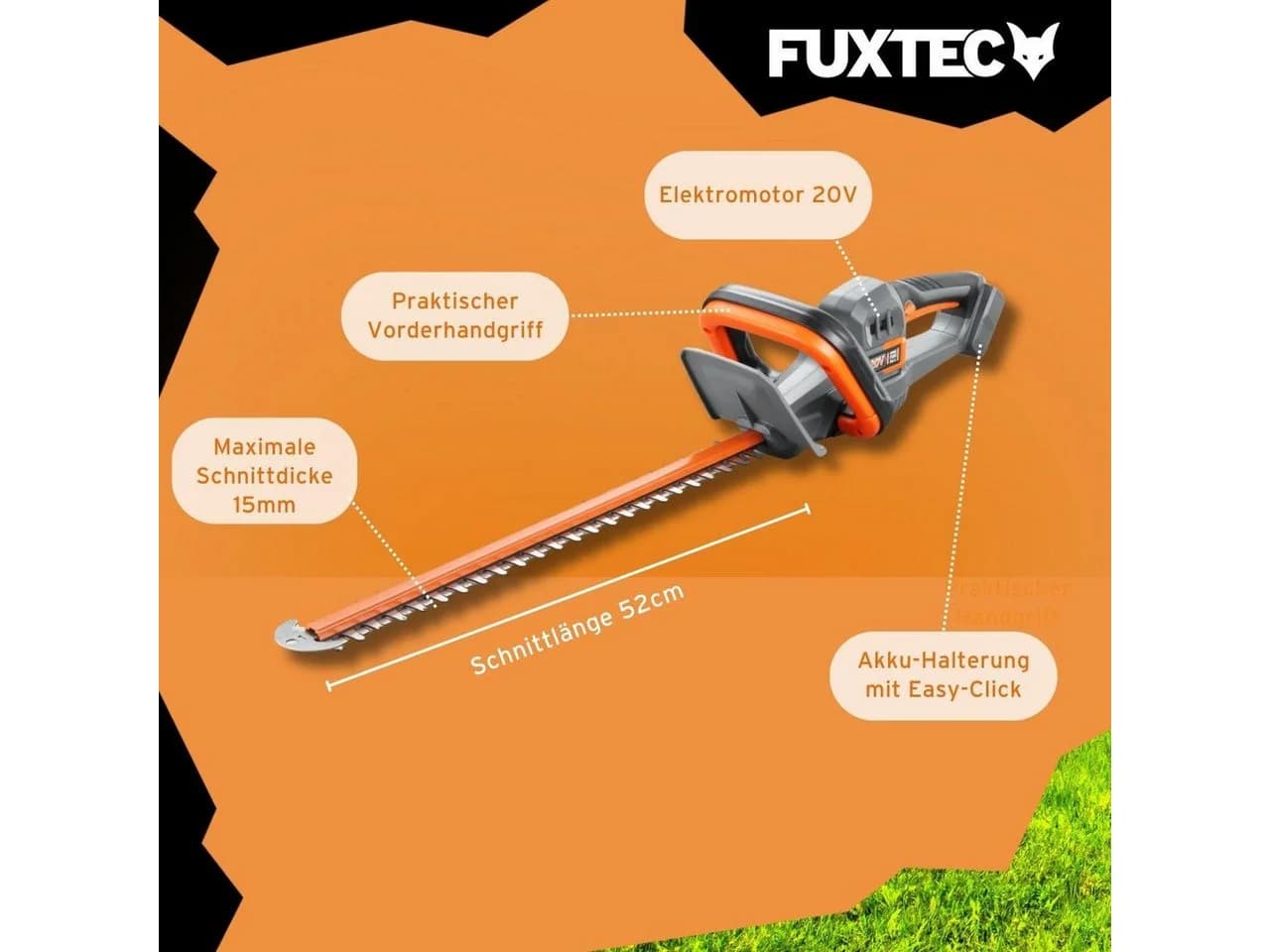 FUXTEC 20V Akku Rasenmäher & Heckenschere Set Schwarz - Bild 3
