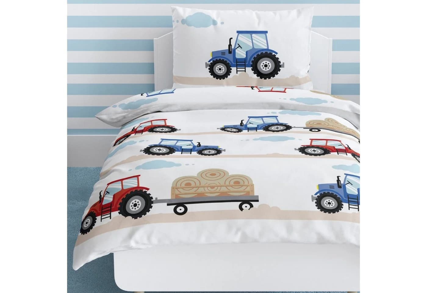 MTOnlinehandel Babybettwäsche Traktor 100x135 + 40x60 cm 100% Baumwolle Biber