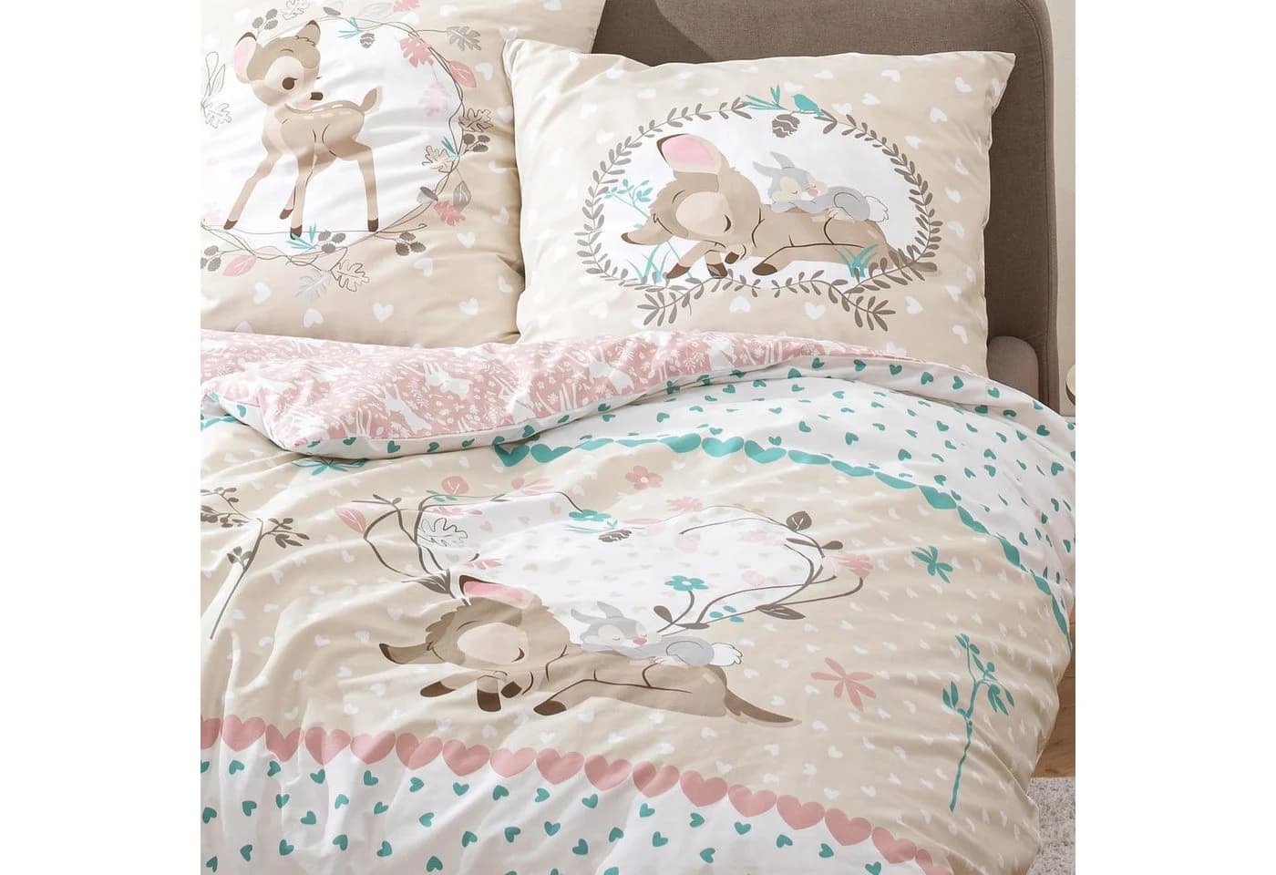 MTOnlinehandel Kinderbettwäsche Bambi Disney Beige Rosa Renforcé