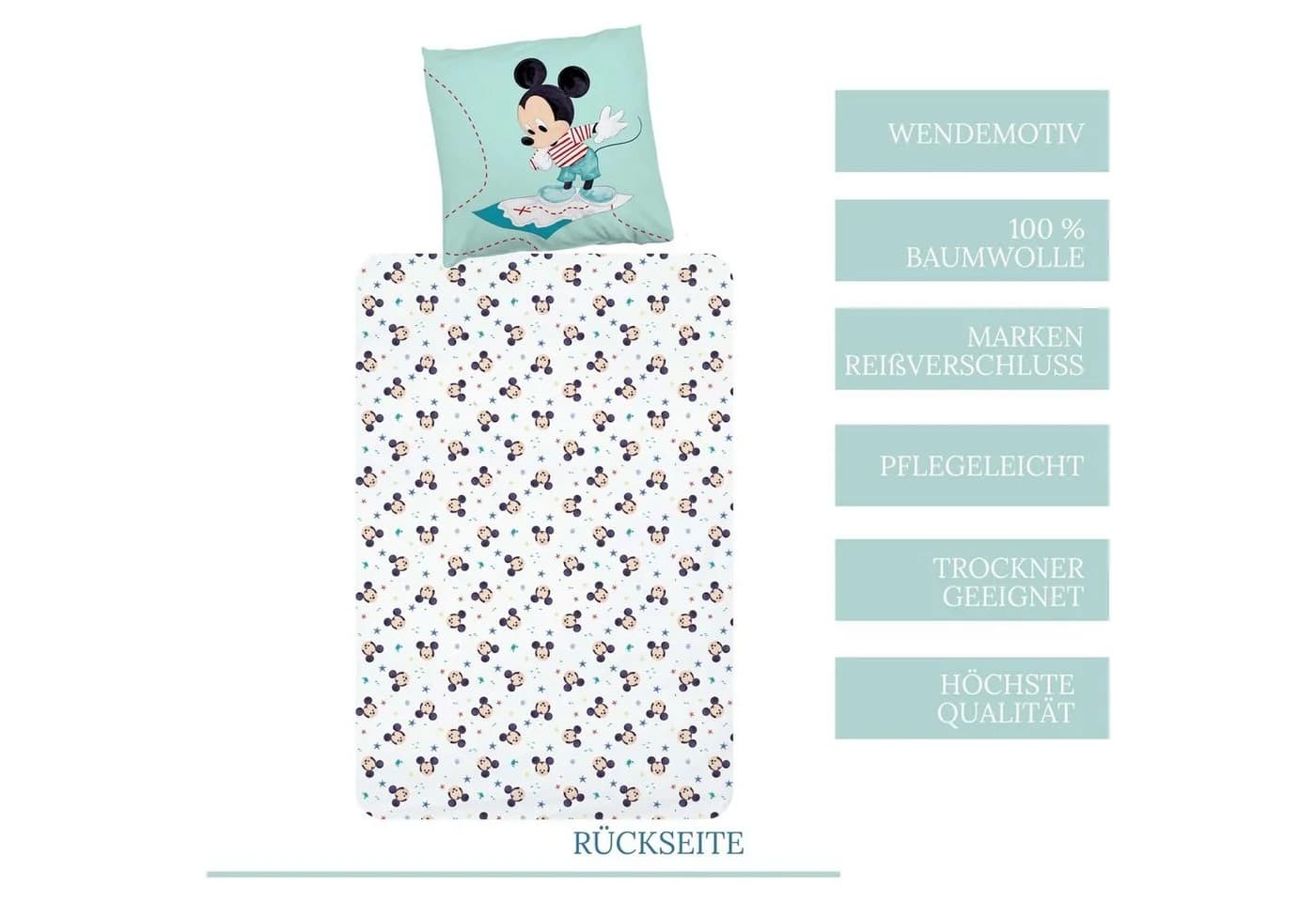 MTOnlinehandel Kinderbettwäsche Mickey Mouse Mint 2-teilig - Bild 3