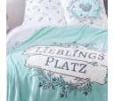 MTOnlinehandel Bettwäsche Lieblingsplatz 100% Baumwolle Flanell Blumen Herz Spruch Bild 1