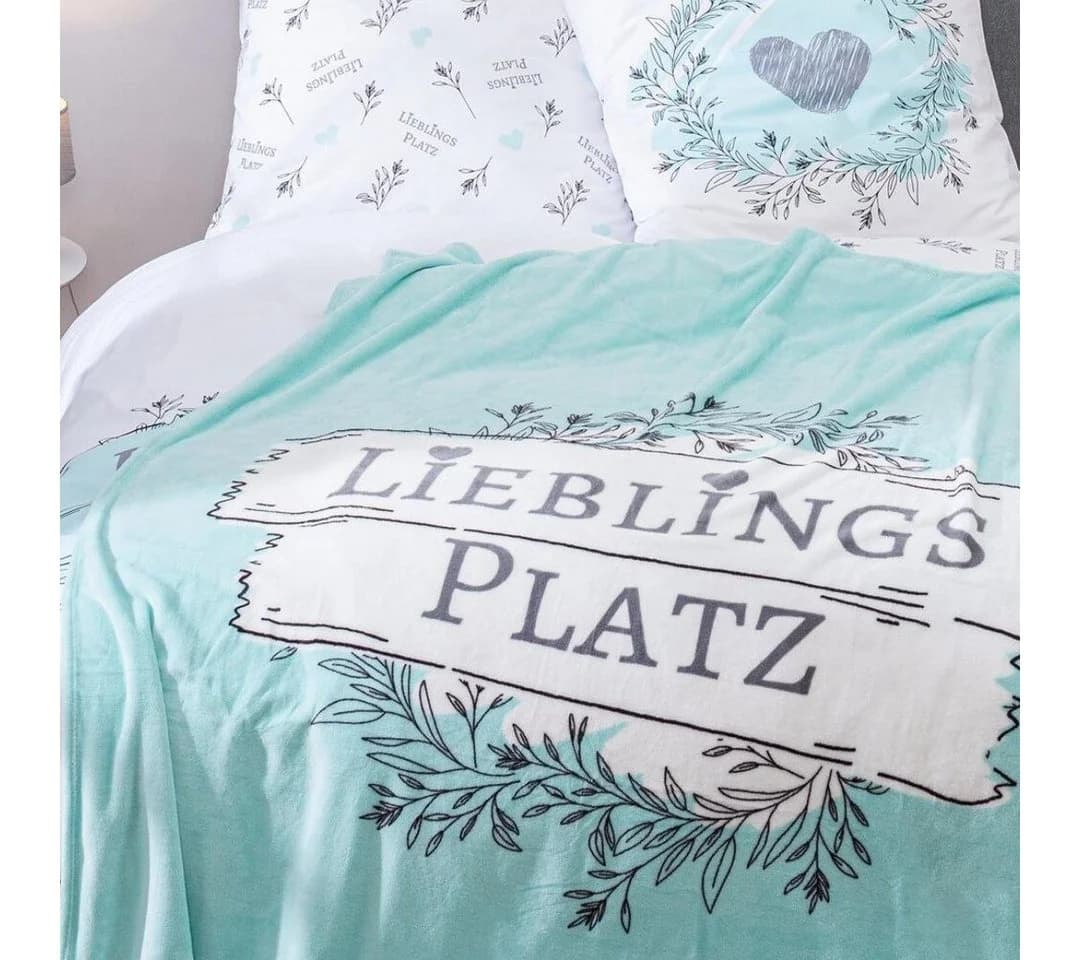 MTOnlinehandel Bettwäsche Lieblingsplatz 100% Baumwolle Flanell Blumen Herz Spruch