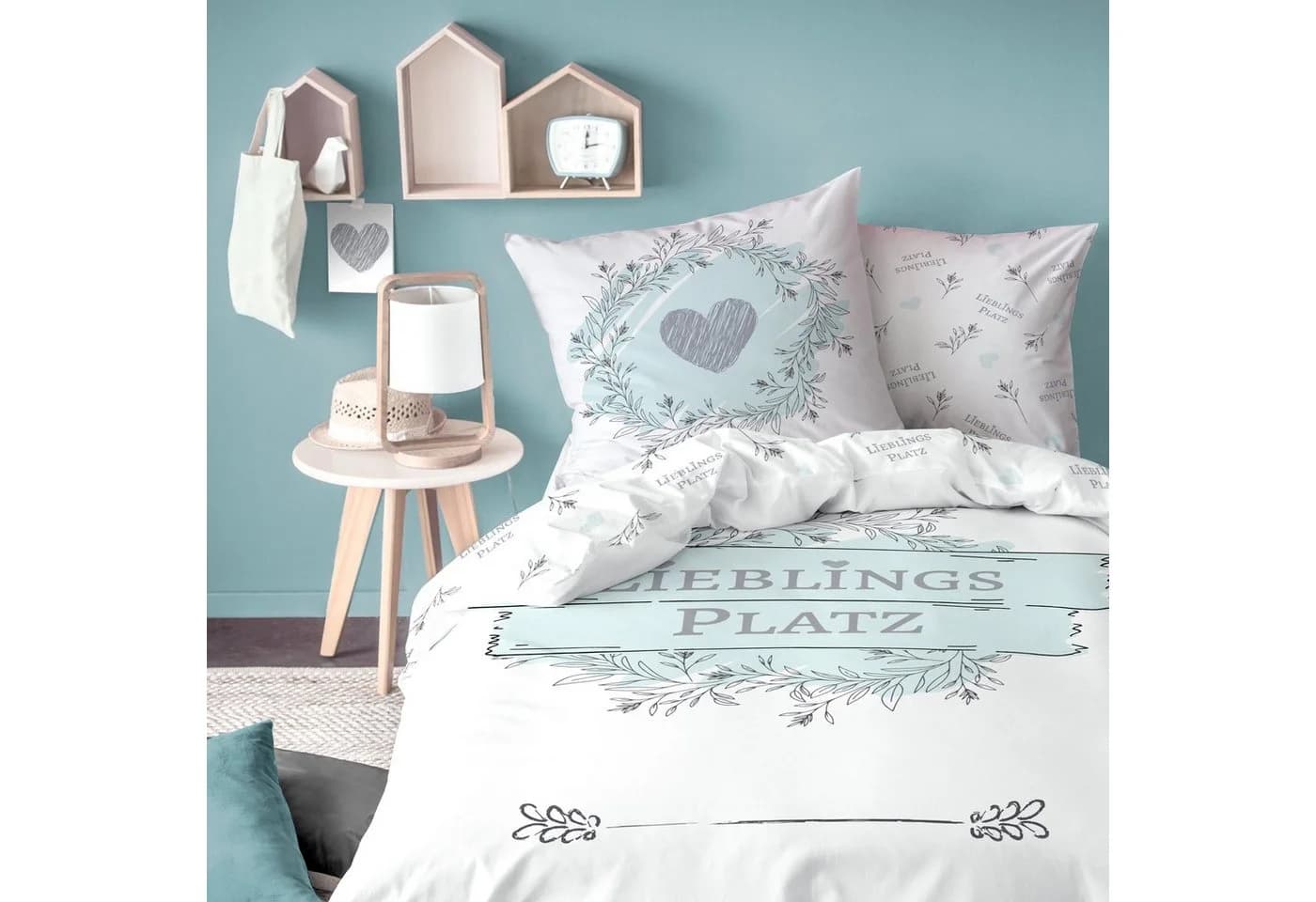 MTOnlinehandel Bettwäsche Lieblingsplatz 100% Baumwolle Flanell Blumen Herz Spruch - Bild 2