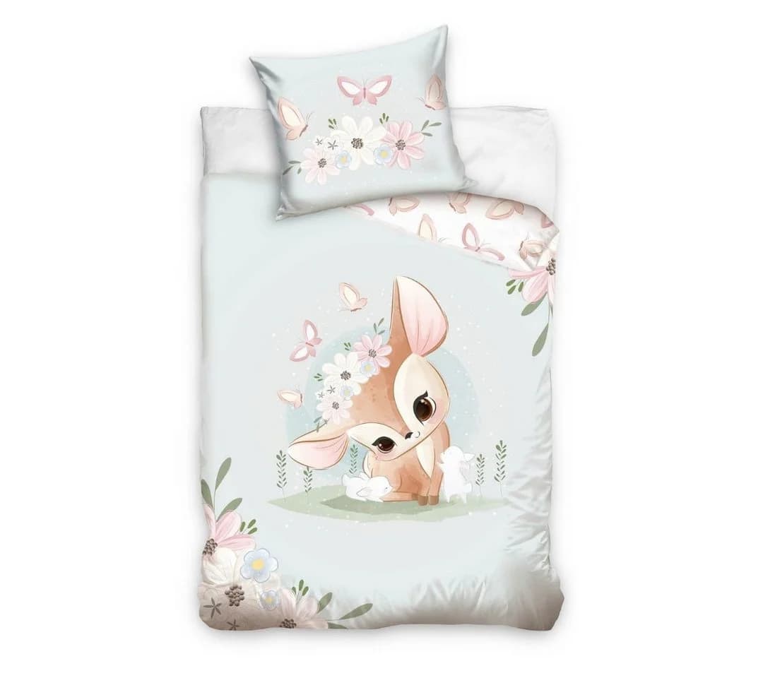 MTOnlinehandel Kinderbettwäsche Blumen Reh Hase Schmetterling Satin - Bild 2