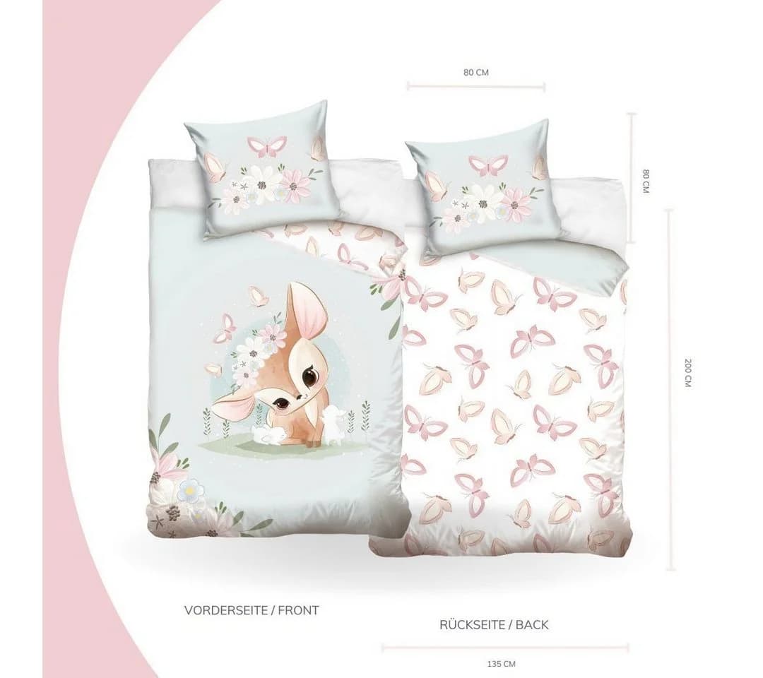 MTOnlinehandel Kinderbettwäsche Blumen Reh Hase Schmetterling Satin - Bild 3