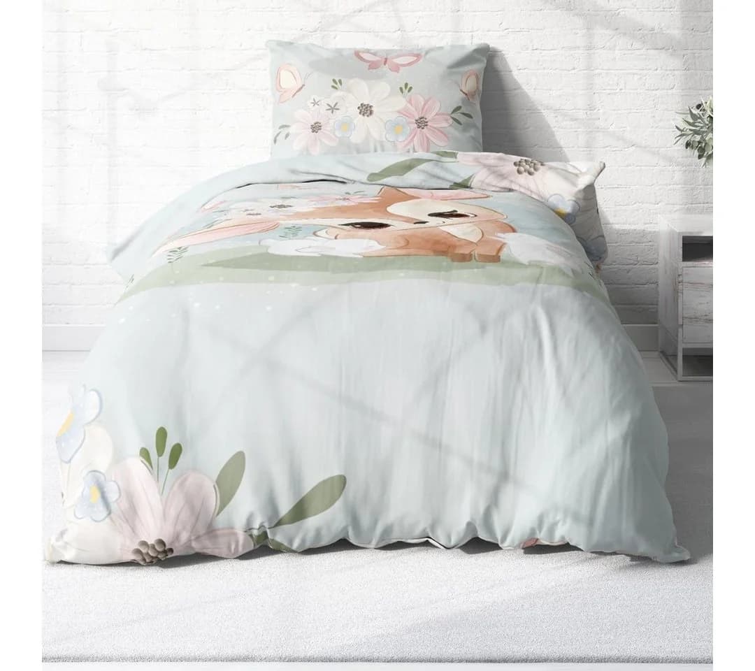 MTOnlinehandel Kinderbettwäsche Blumen Reh Hase Schmetterling Satin - Bild 4