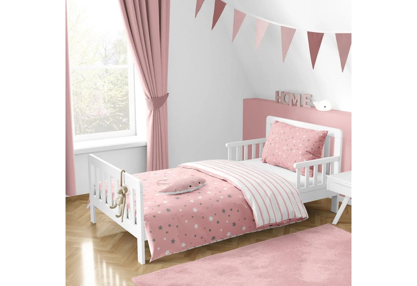 MTOnlinehandel Babybettwäsche Stella Rosa Grau Weiß 100x135 + 40x60 cm - Bild 2