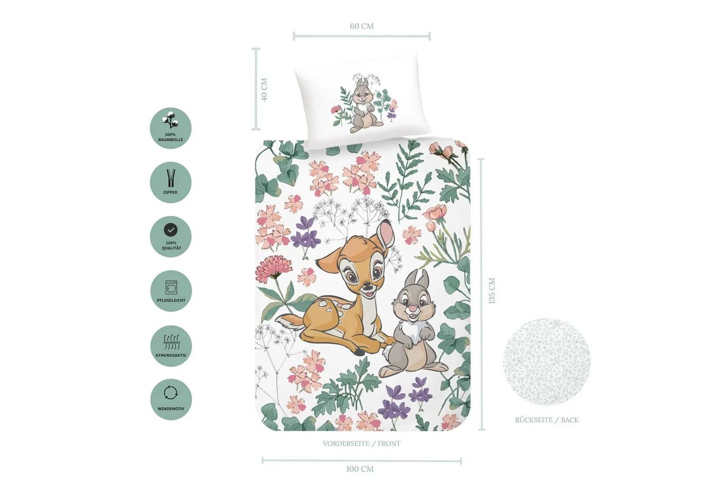 MTOnlinehandel Babybettwäsche Bambi Flower Disney 100% Baumwolle - Bild 4
