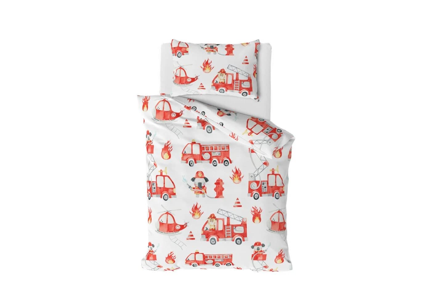 MTOnlinehandel Babybettwäsche Little Hero Feuerwehr 100x135 + 40x60 cm Weiß Rot - Bild 2