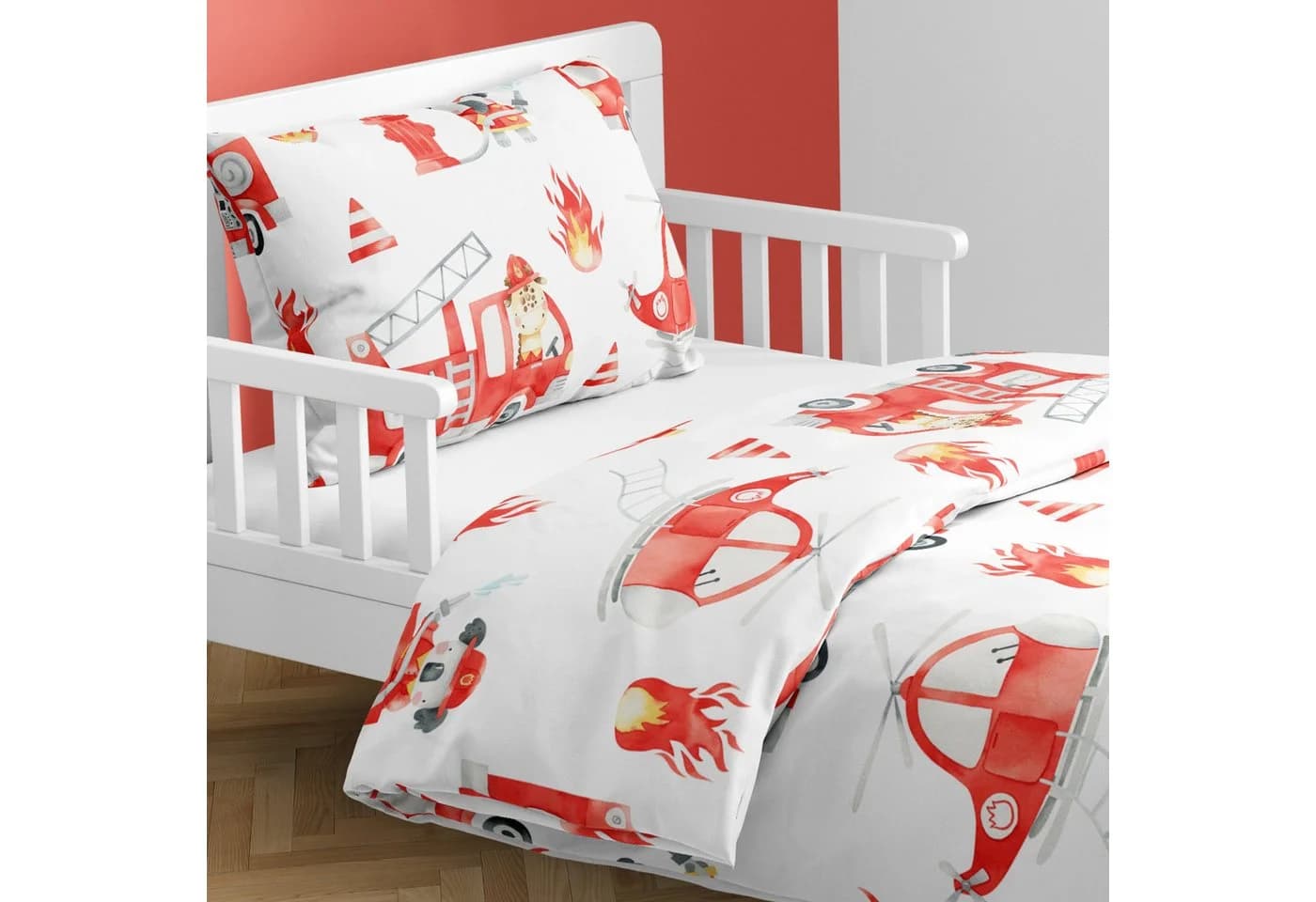 MTOnlinehandel Babybettwäsche Little Hero Feuerwehr 100x135 + 40x60 cm Weiß Rot - Bild 4