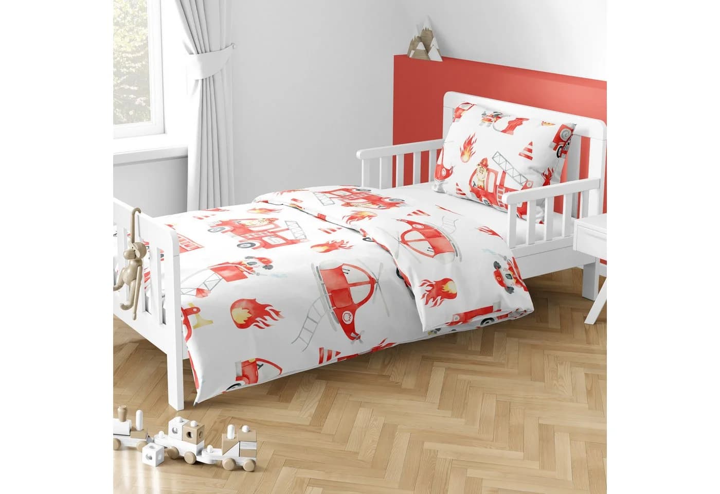 MTOnlinehandel Babybettwäsche Little Hero Feuerwehr 100x135 + 40x60 cm Weiß Rot - Bild 5