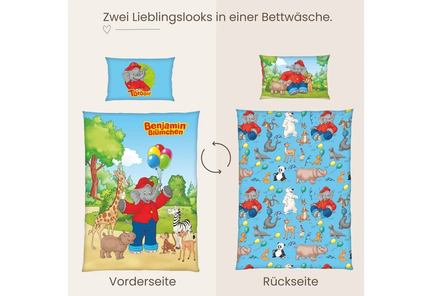 Benjamin Blümchen Babybettwäsche Wendemotiv Giraffe Zebra 100% Baumwolle - Bild 5