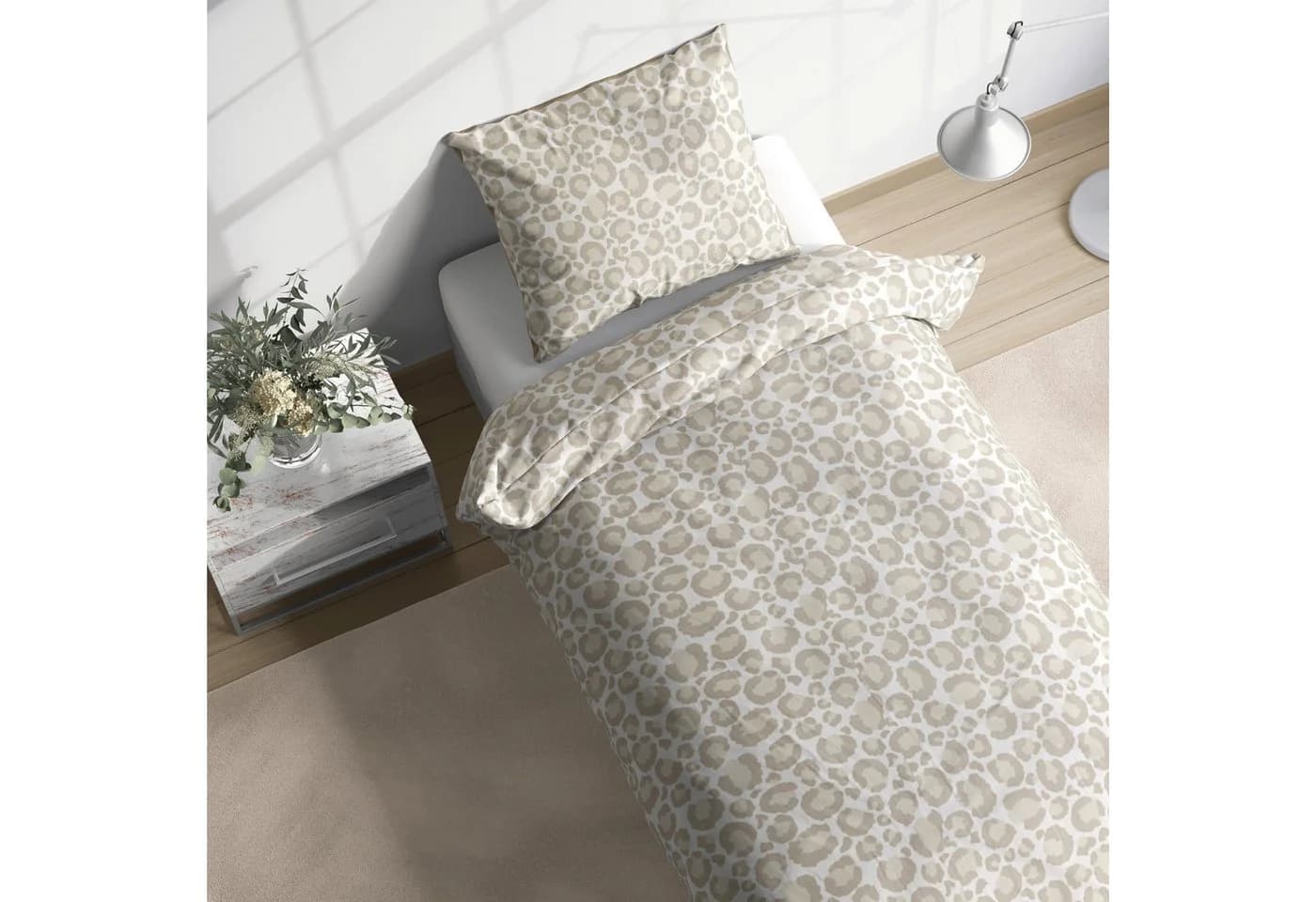 MTOnlinehandel Bettwäsche Winter in Flanell, Leo Adventure, Weiß/Beige/Braun, 100% Baumwolle, 2-teilig