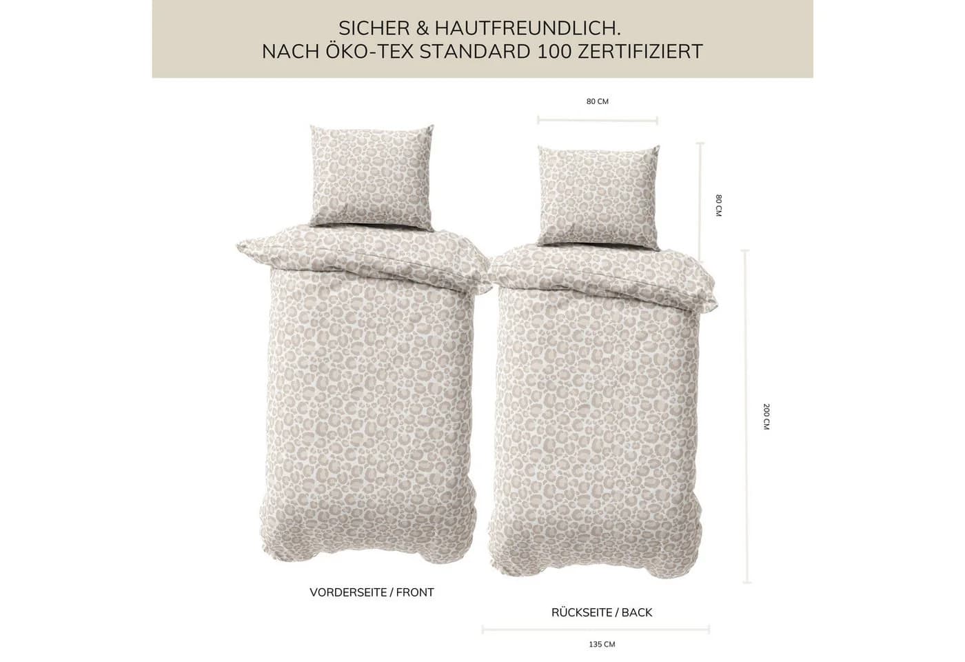MTOnlinehandel Bettwäsche Winter in Flanell, Leo Adventure, Weiß/Beige/Braun, 100% Baumwolle, 2-teilig - Bild 3