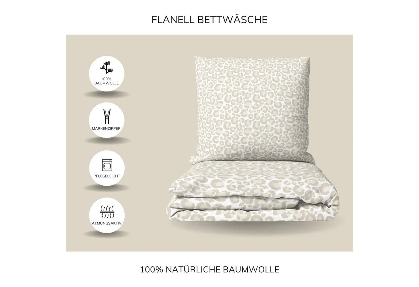 MTOnlinehandel Bettwäsche Winter in Flanell, Leo Adventure, Weiß/Beige/Braun, 100% Baumwolle, 2-teilig - Bild 5