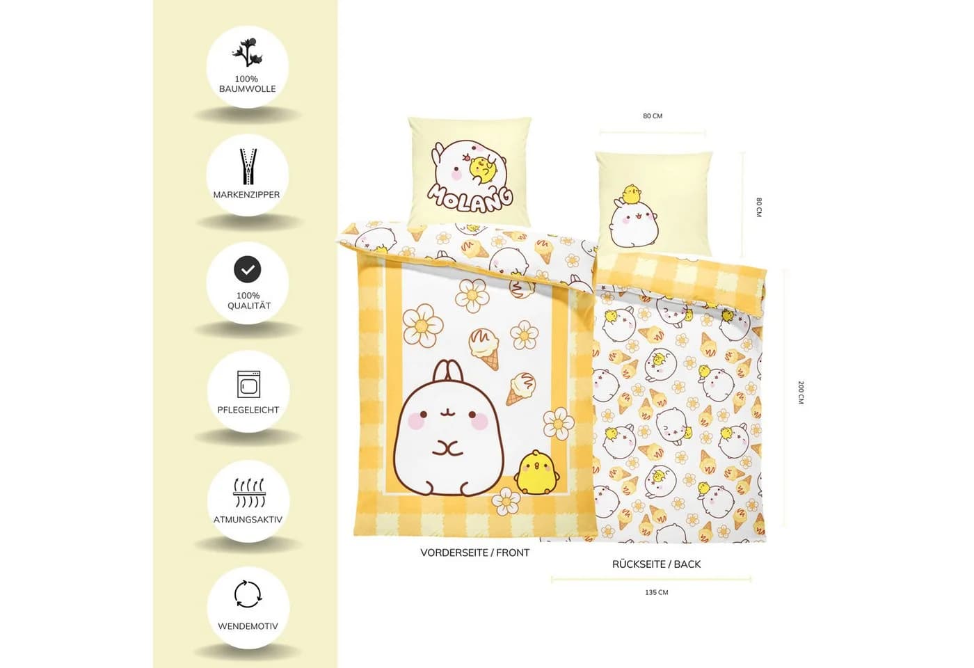 Molang Kinderbettwäsche 135x200 Butter Yellow Renforcé Baumwolle - Bild 4