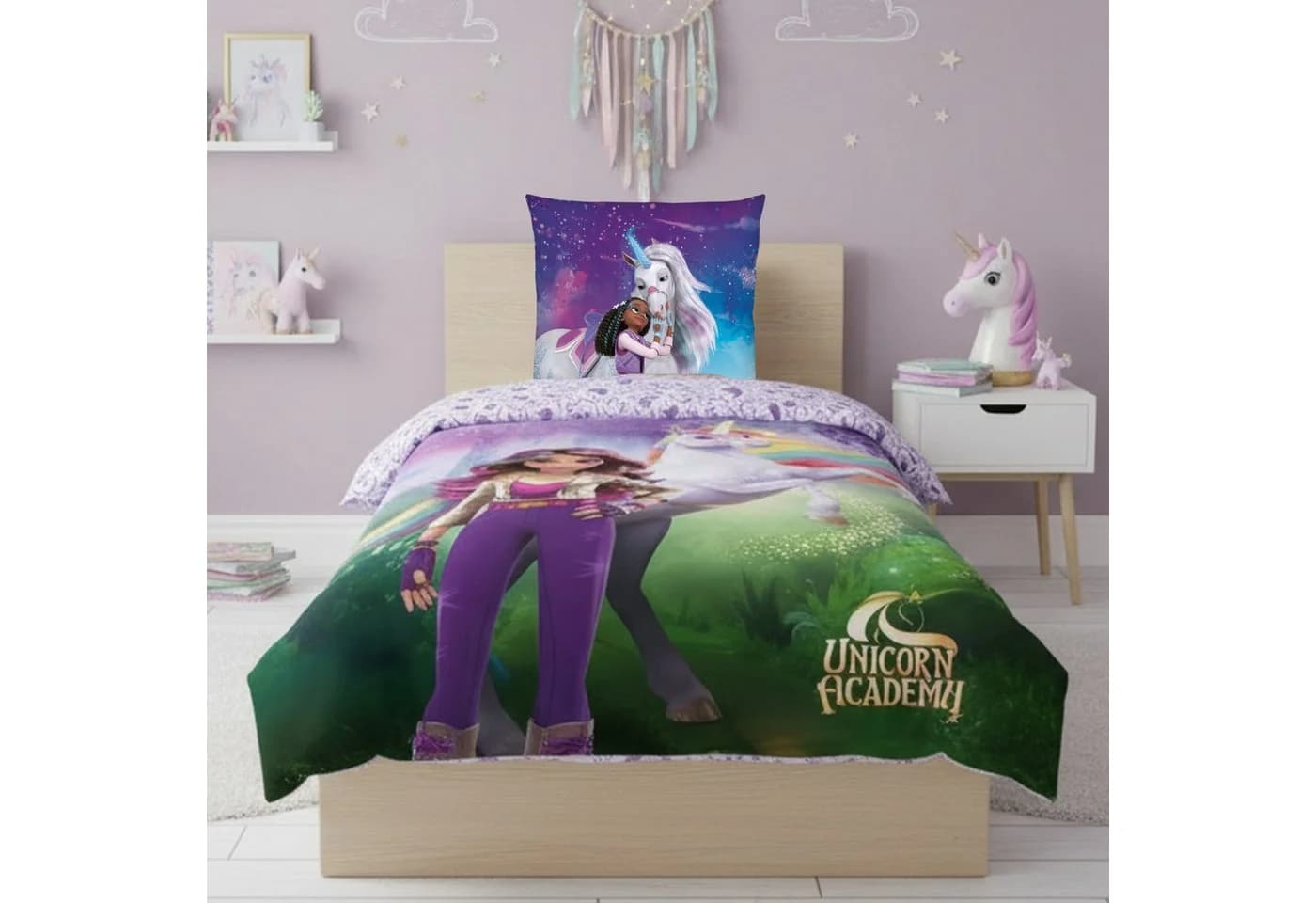 MTOnlinehandel Kinderbettwäsche Unicorn Academy Einhorn Mikrofaser Bunt