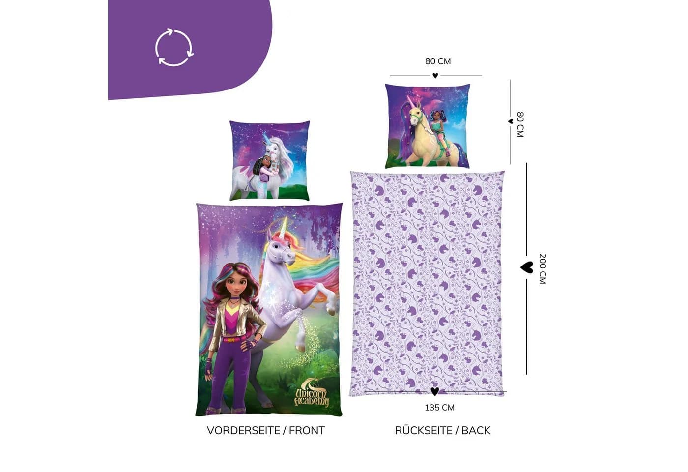 MTOnlinehandel Kinderbettwäsche Unicorn Academy Einhorn Mikrofaser Bunt - Bild 3