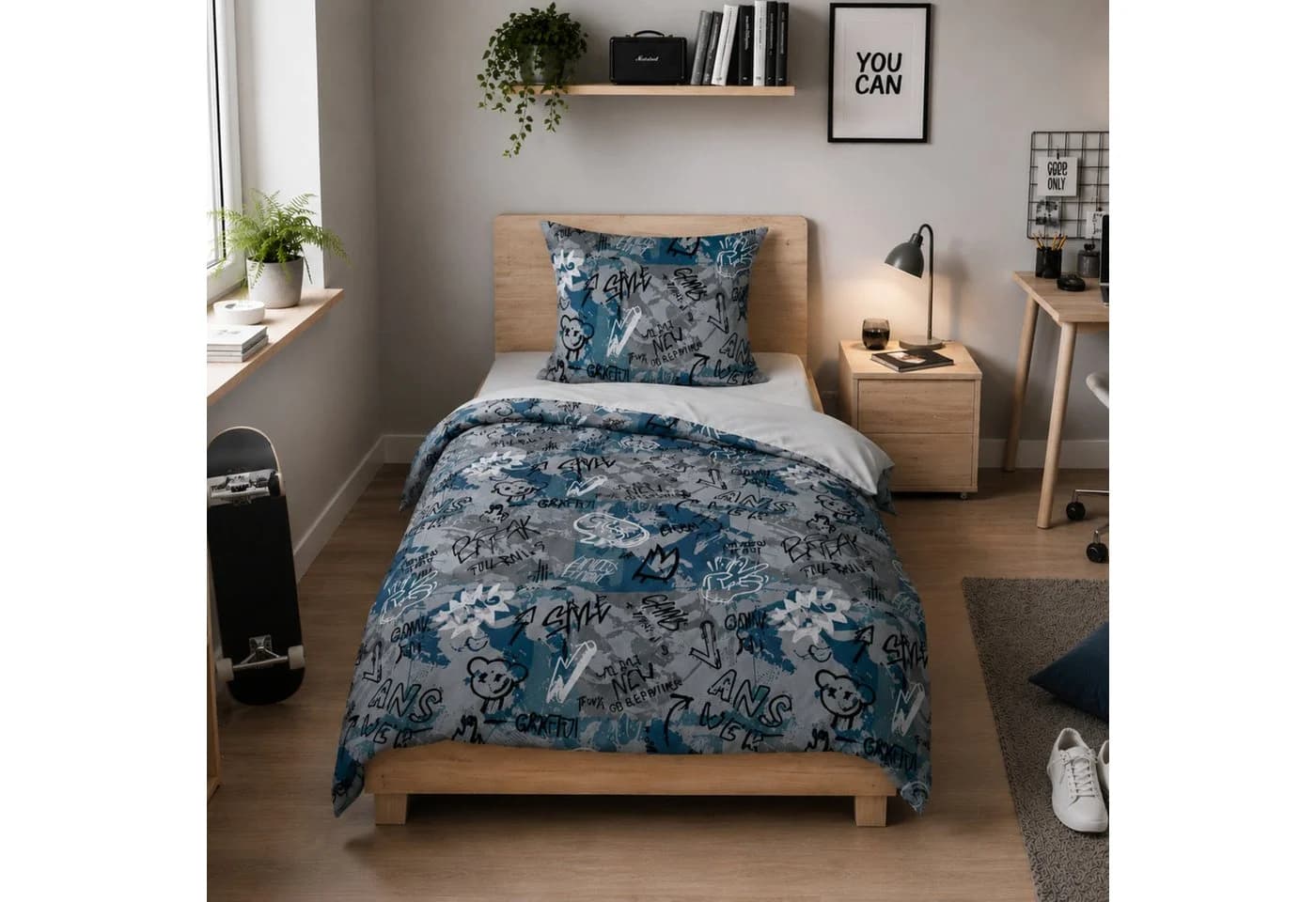 MTOnlinehandel Bettwäsche Graffiti Urban Style 100% Baumwolle Renforcé