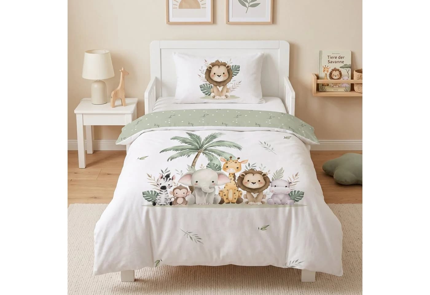 MTOnlinehandel Babybettwäsche Safari 100x135 cm Flanell Weiß/Grün - Bild 2