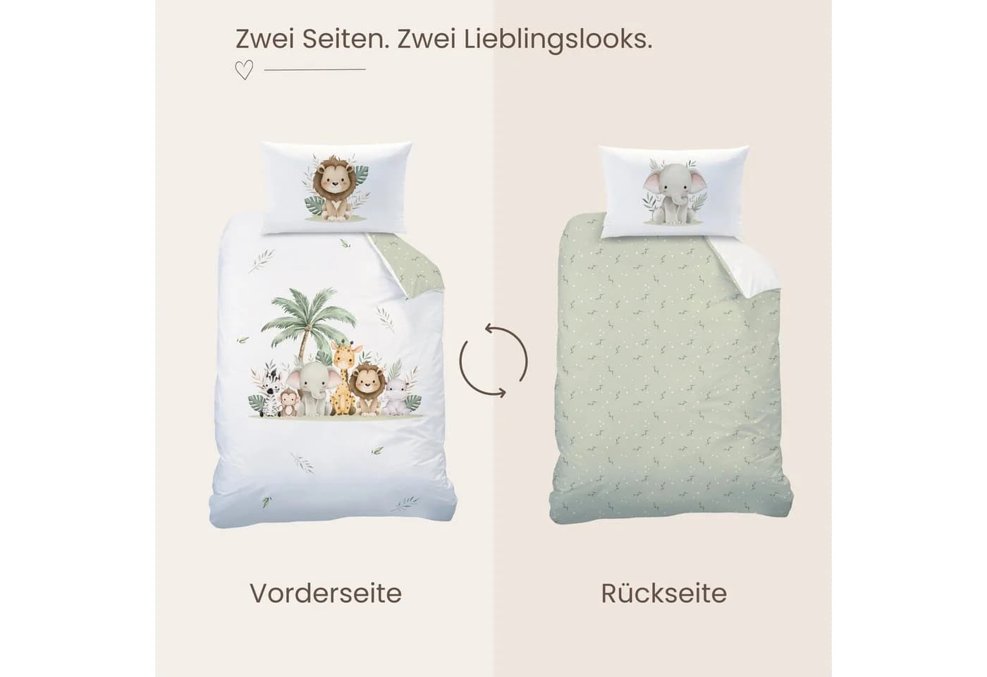 MTOnlinehandel Babybettwäsche Safari 100x135 cm Flanell Weiß/Grün - Bild 4