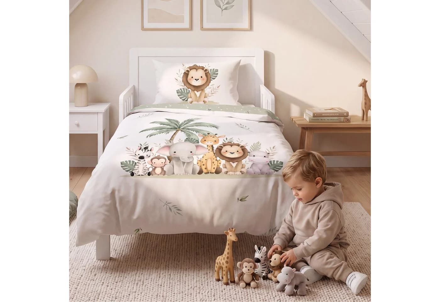 MTOnlinehandel Babybettwäsche Safari 100x135 cm Flanell Weiß/Grün - Bild 5