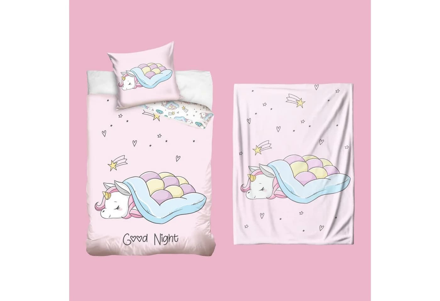 MTOnlinehandel Kinderbettwäsche Einhorn 3-teilig Rosa 100% Baumwolle - Bild 4