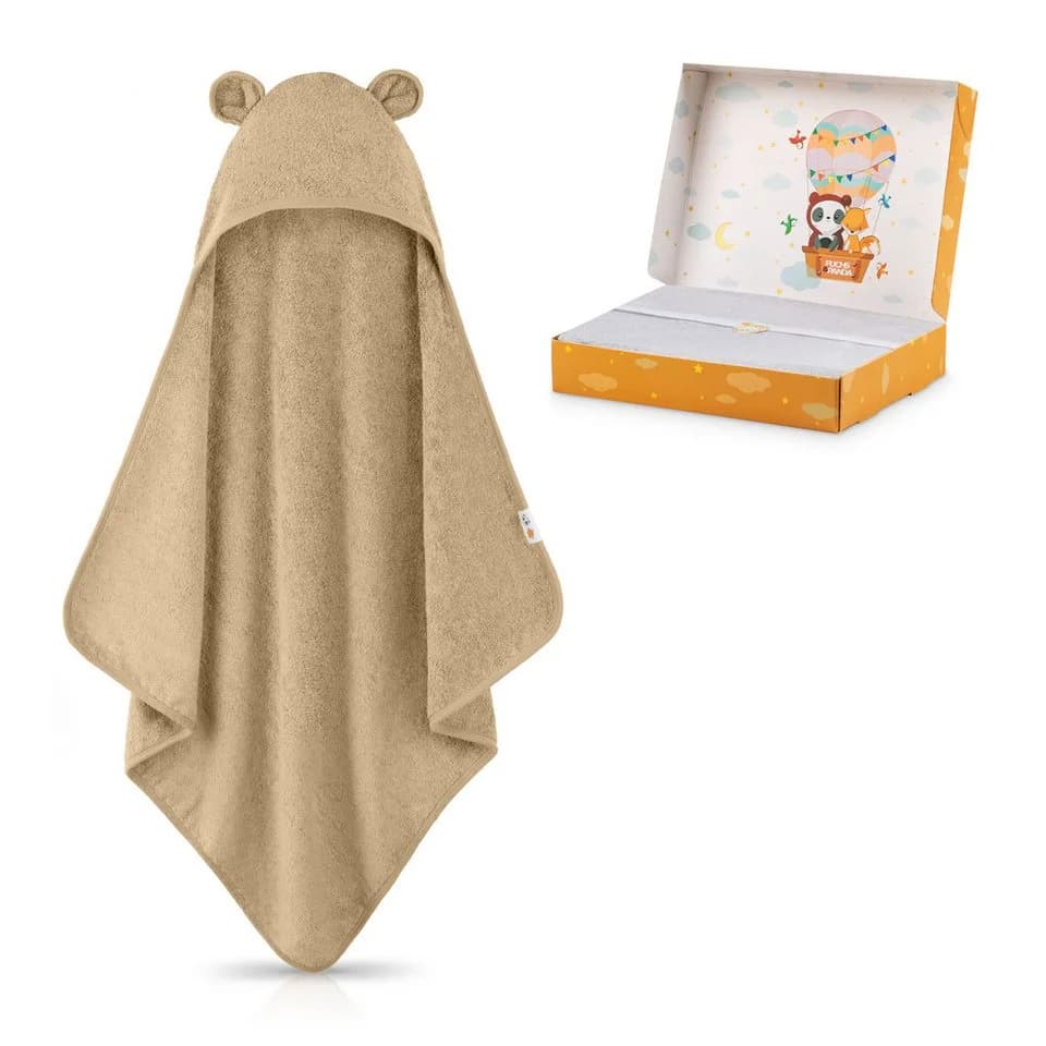 Fuchs & Panda Kapuzenhandtuch Baby EXTRA dick warm beige 100% Bambus - Bild 2