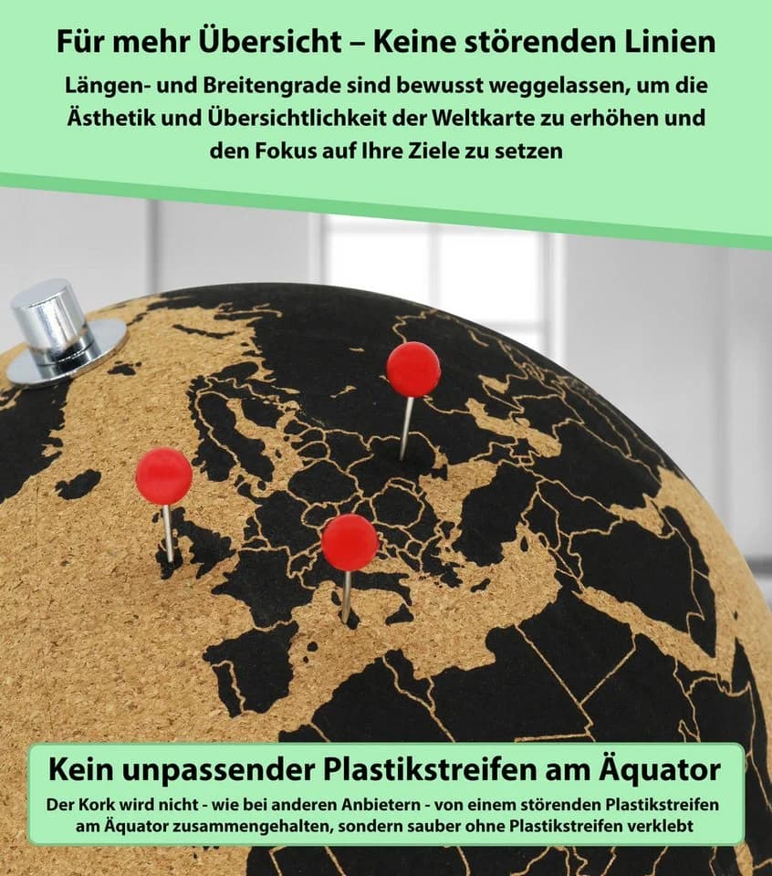 Feinknick Korkglobus 25cm mit 54 Pinnadeln und Stahlstandfuß - Bild 3