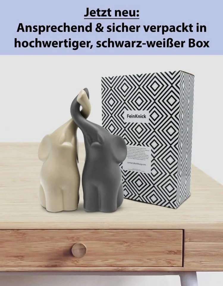 Feinknick Elefanten-Pärchen Dekofiguren Keramik Beige Grau - Bild 4