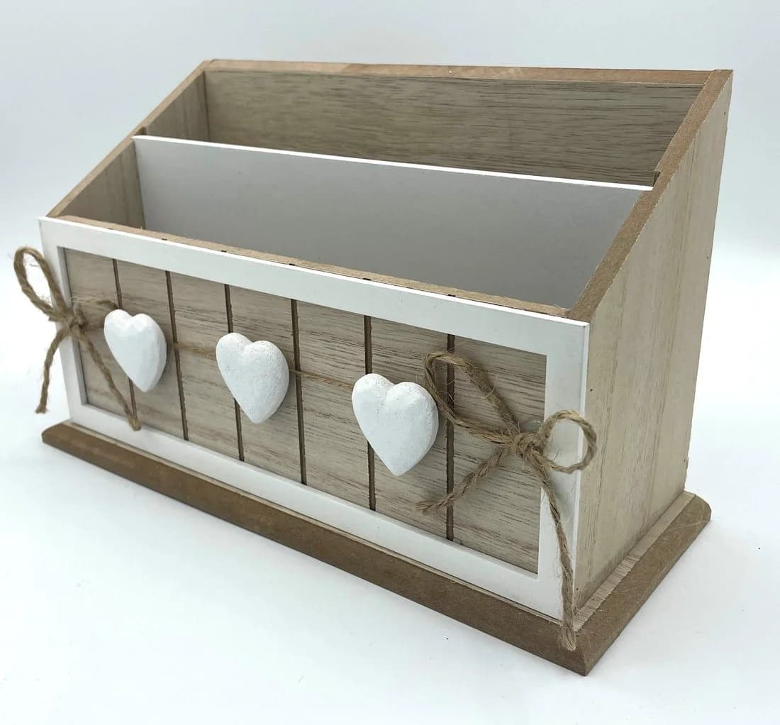 LB H&F Lilienburg Briefablage Holz mit weißen Herzen