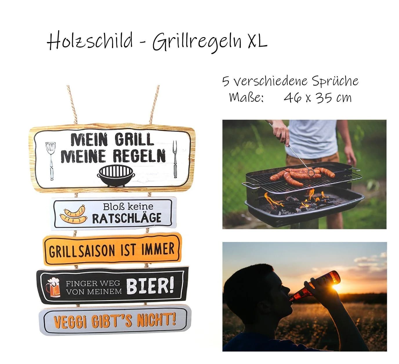 LB H&F Lilienburg BBQ Grillplatz-Schild Holz XL Grillen Bier Männer