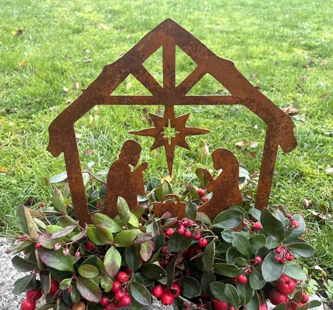LB H&F Lilienburg Weihnachtskrippe Metall Rostoptik Gartenstecker - Bild 3