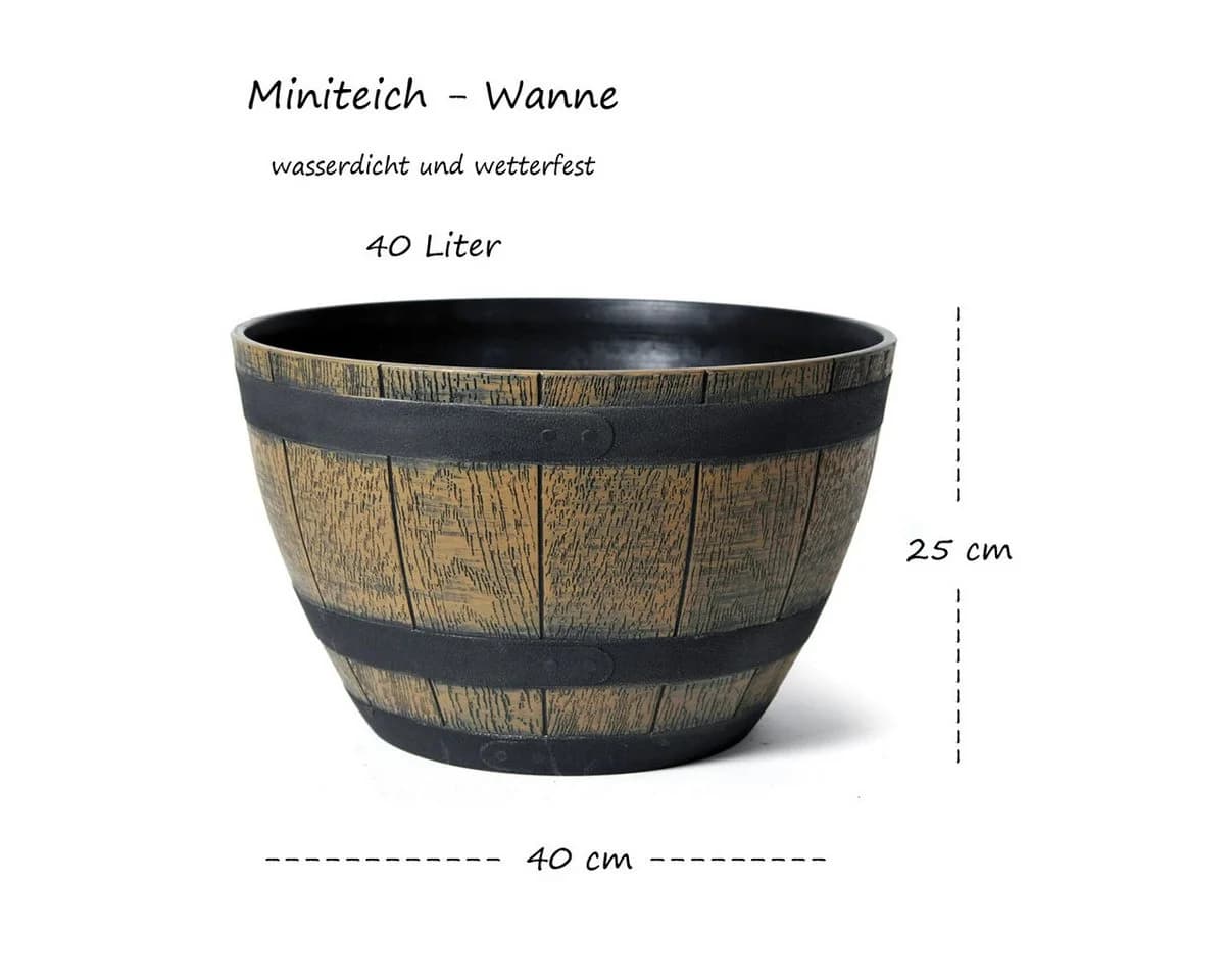 LB H&F Lilienburg Miniteichwanne Fass Design Braun Kunststoff