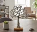 LB H&F Lilienburg Dekofigur Baum des Lebens Silber Alu Holzsockel Bild 1