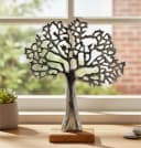 LB H&F Lilienburg Dekofigur Baum des Lebens Silber Alu Holzsockel Bild 2