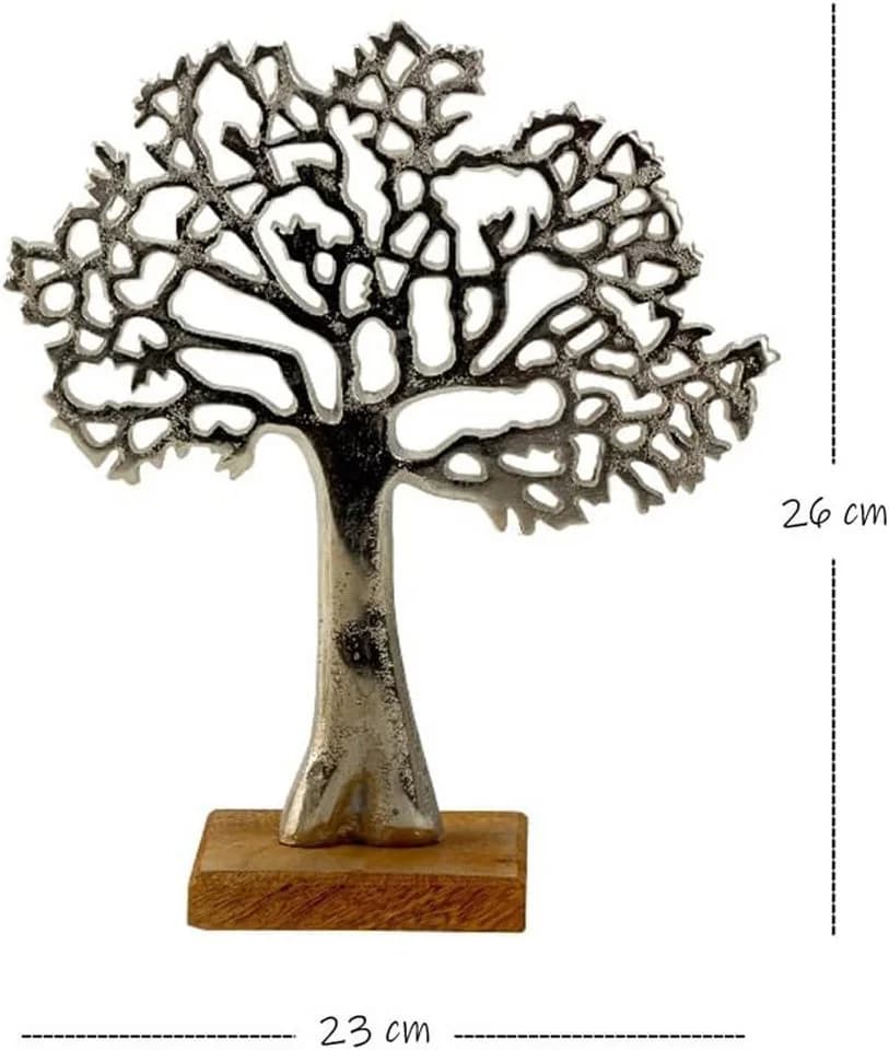 LB H&F Lilienburg Dekofigur Baum des Lebens Silber Alu Holzsockel - Bild 3