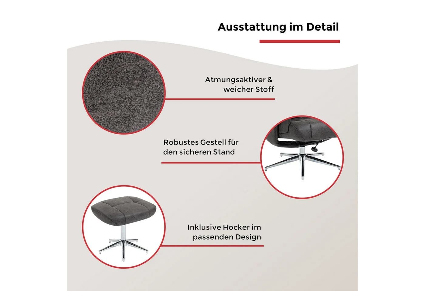 TV-Sessel Burnaby Anthrazit mit Hocker und Relaxfunktion - Bild 3