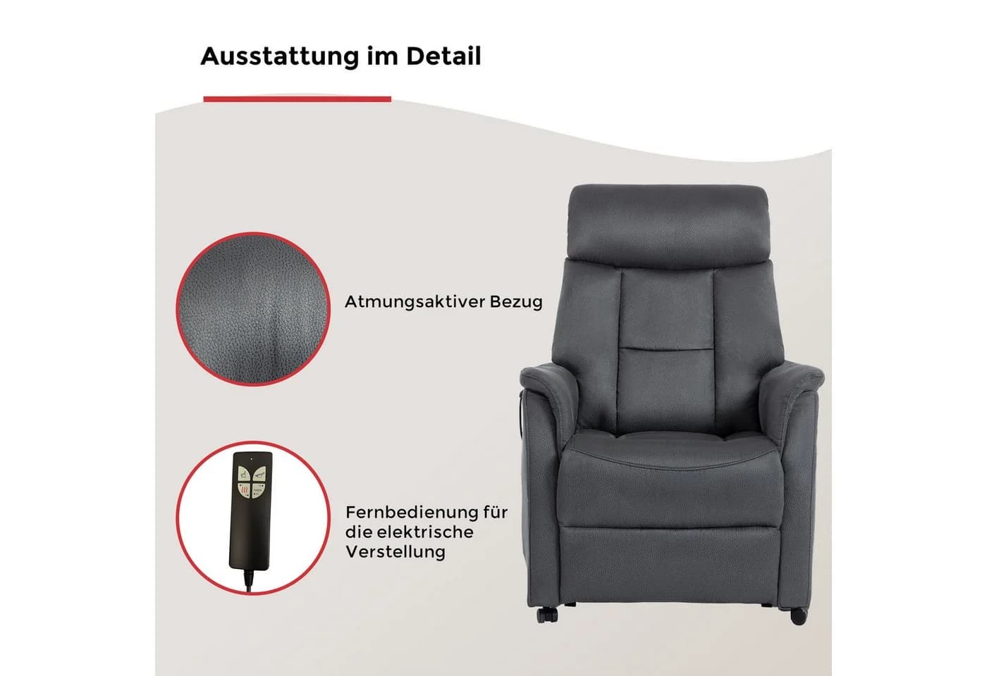 Duo Collection TV-Sessel Sorrent Anthrazit mit Heizung und Aufstehhilfe - Bild 3