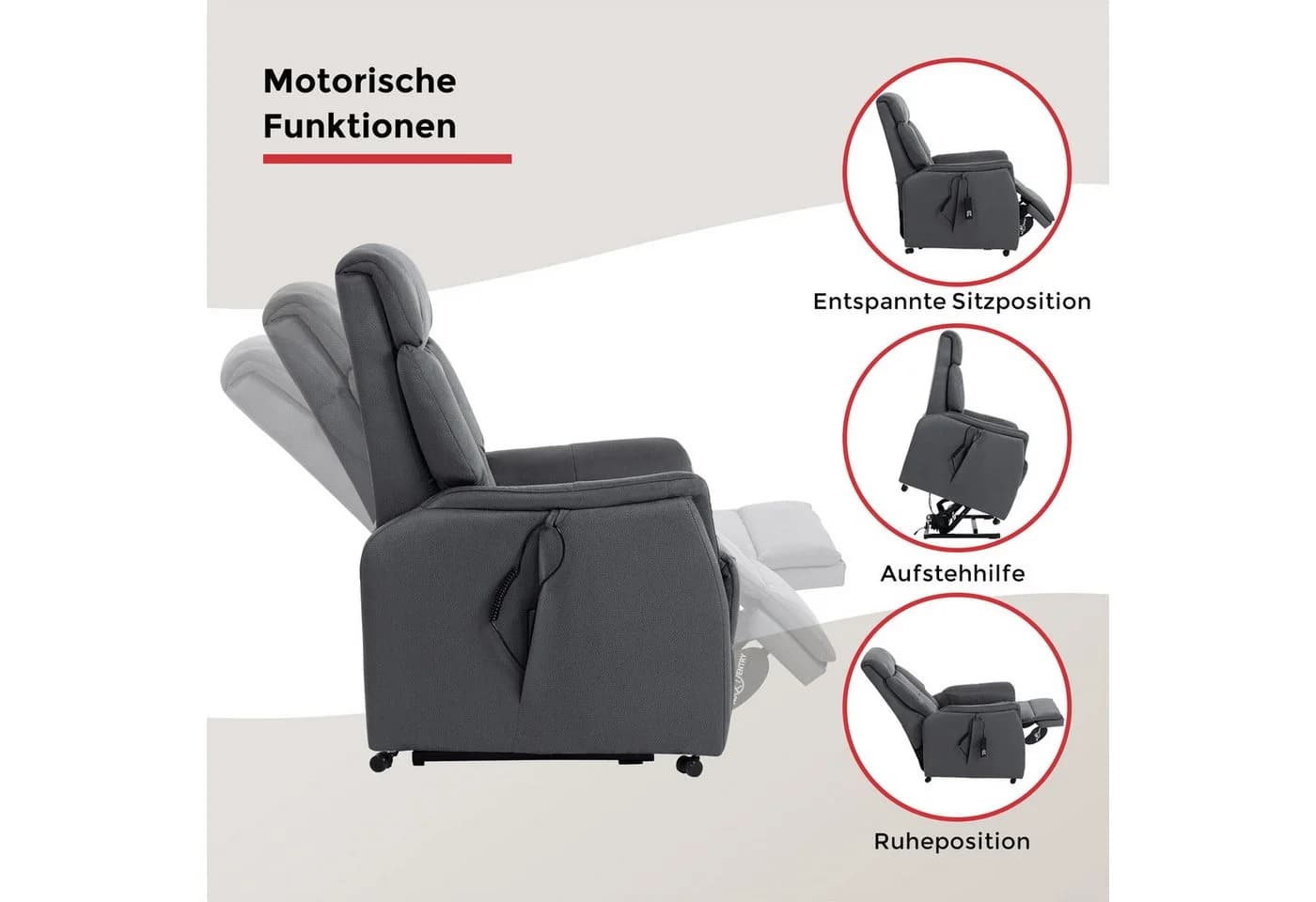 Duo Collection TV-Sessel Sorrent Anthrazit mit Heizung und Aufstehhilfe - Bild 4