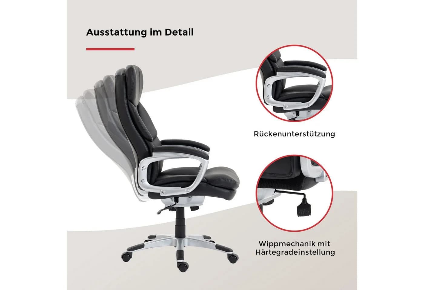 Chefsessel DUO COLLECTION Theodor XXL Schwarz Kunstleder mit Wippfunktion - Bild 4