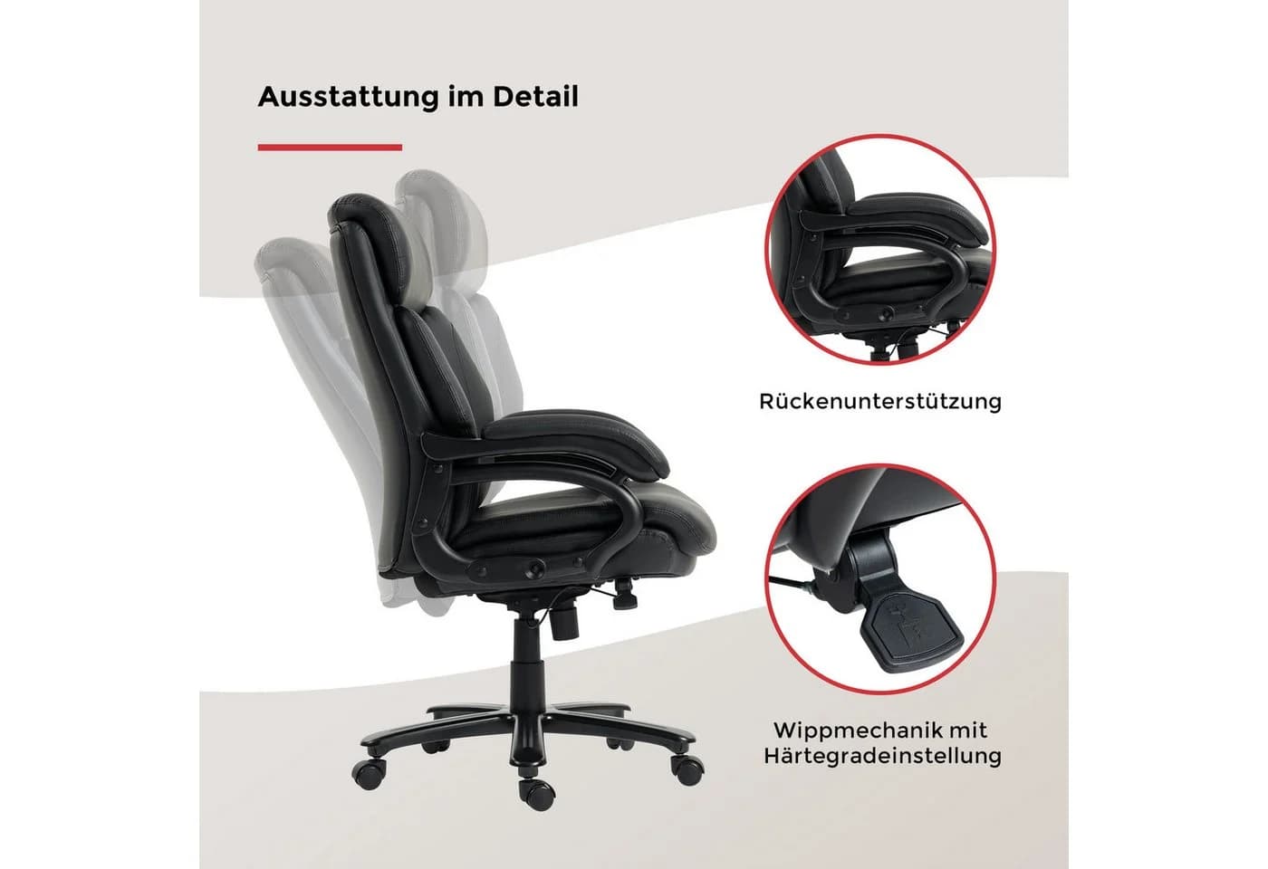 Chefsessel Ennio Schwarz Kunstleder Synchronmechanik - Bild 5